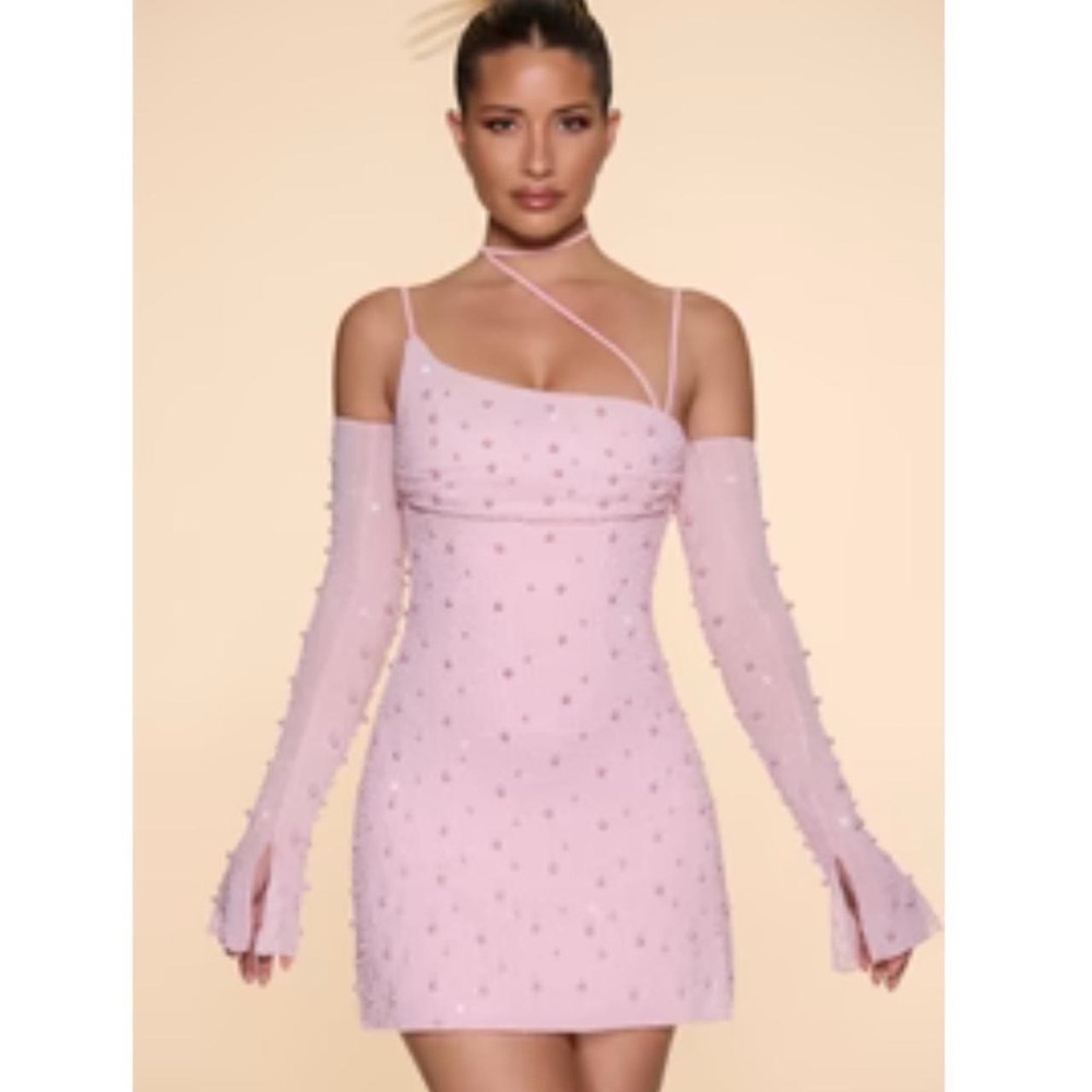 Oh Polly Light Pink Mini Dress with Embellishments